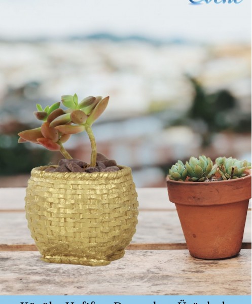 Mini Çiçek Saksı Küçük Sukulent Altın Kaktüs Saksısı Sepet Örgü Saksı Model